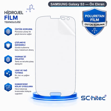SChitec SAMSUNG Galaxy S3 Uyumlu Ön Yüzey Nano Şeffaf Hidrojel Ekran Koruyucu