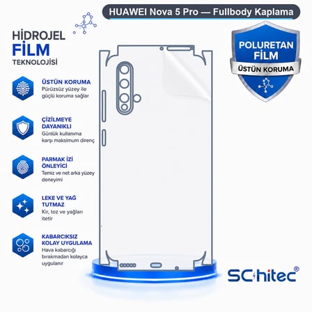 SChitec HUAWEI Nova 5 Pro Uyumlu Fullbody Arka Kaplama Hidrojel Koruyucu Film
