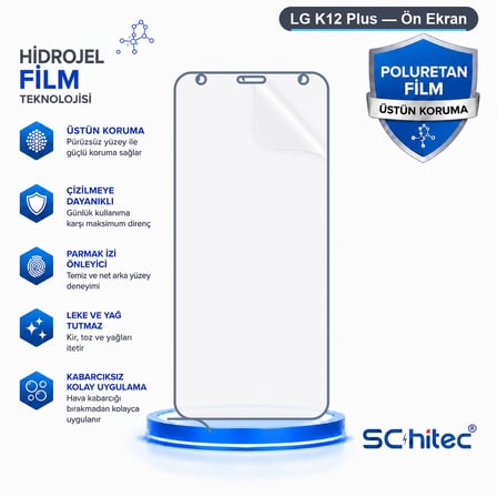 SChitec LG K12 Plus Uyumlu Ön Yüzey Nano Şeffaf Hidrojel Ekran Koruyucu