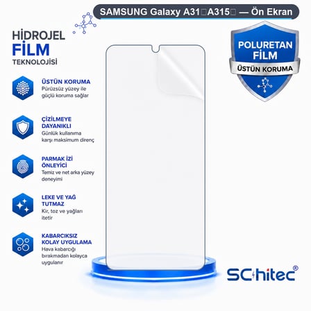 SChitec SAMSUNG Galaxy A31（A315） Uyumlu Ön Yüzey Nano Şeffaf Hidrojel Ekran Koruyucu