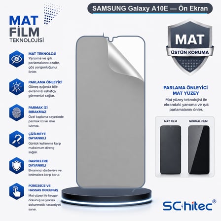 SChitec SAMSUNG Galaxy A10E Uyumlu Ön Yüzey Mat Hidrojel Ekran Koruyucu