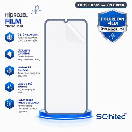 SChitec OPPO A54S Uyumlu Ön Yüzey Nano Şeffaf Hidrojel Ekran Koruyucu