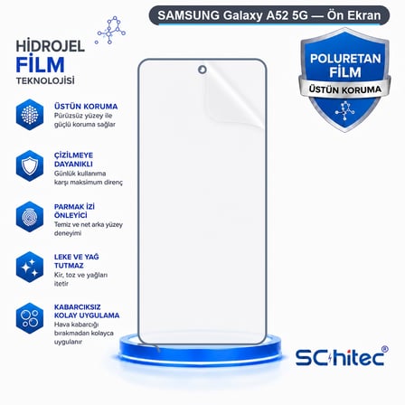 SChitec SAMSUNG Galaxy A52 5G Uyumlu Ön Yüzey Nano Şeffaf Hidrojel Ekran Koruyucu