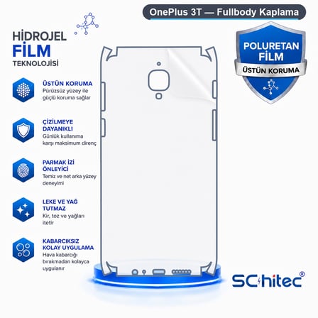 SChitec OnePlus 3T Uyumlu Fullbody Arka Kaplama Hidrojel Koruyucu Film