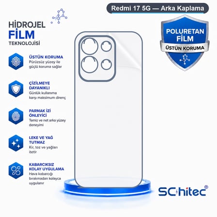 SChitec Redmi 17 5G Uyumlu Arka Yüzey Hidrojel Koruyucu Film