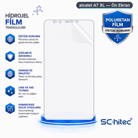 SChitec alcatel A7 XL Uyumlu Ön Yüzey Nano Şeffaf Hidrojel Ekran Koruyucu