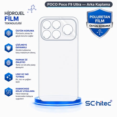 SChitec POCO Poco F9 Ultra Uyumlu Arka Yüzey Hidrojel Koruyucu Film