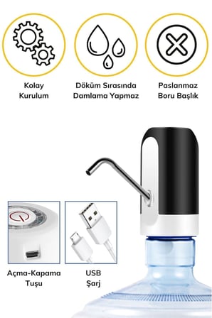 Buffer Usb Şarj Edilebilir Otomatik Damacana Su Pompası
