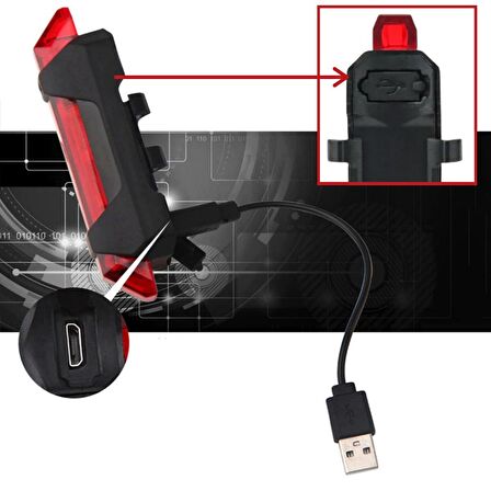 BUFFER® Usb Şarj Edilebilir Parlak Bisiklet Led Lamba Su Geçirmez Güvenlik Uyarı Arka Lamba Işığı 