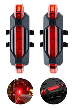 2 Adet Usb Şarj Edilebilir Parlak Bisiklet Led Lamba Su Geçirmez Güvenlik Uyarı Arka Lamba Işığı