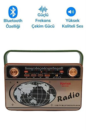 BUFFER® 503B Dekoratif Eskitme Nostalji Uzaktan Kumandalı Radyo Usb/Aux/Hafıza Kartı/Bluetooth/Şarjl