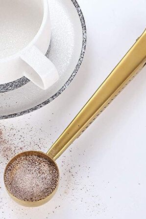 ® 2 Adet Mandallı Kahve Ölçü Kaşığı Gold Çok Fonksiyonlu Paslanmaz Çelik Kaşık