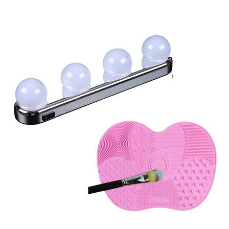 BUFFER® Pratik Kolay Makyaj Fırçası Temizleme Aparatı+Pilli Banyo Stüdyo Makyaj Aynası Işığı 