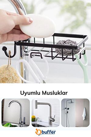 BUFFER® Çok Fonksiyonlu Deterjan Hazneli Pratik Bulaşık Süngeri + Mutfak Banyo Çelik Sabunluk