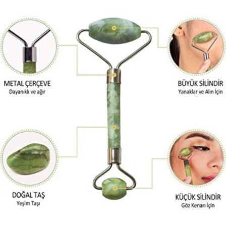 BUFFER® Slique İp Aparatlı Kaş Bıyık Acısız Tüy Alma Epilasyon Aleti ve Doğal Yeşim Taşı Jade Roller