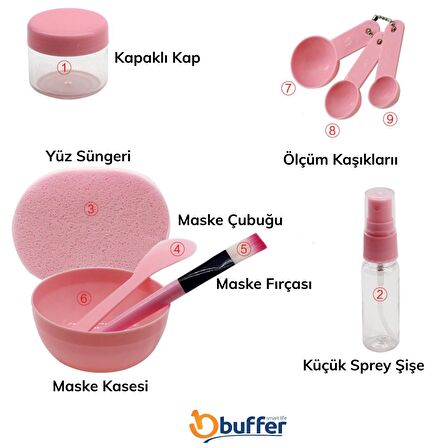  BUFFER® Kendin Yap Maske Hazırlama Seti 9 Parça + Peeling Maske Ve Krem Spatula 2li