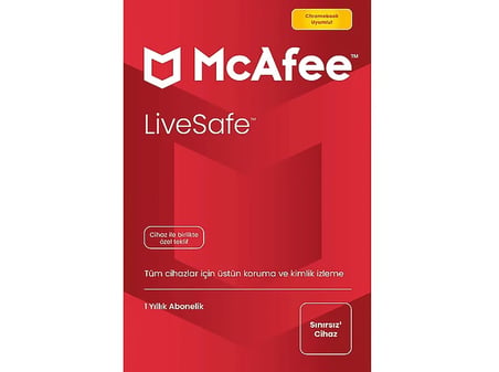 MCAFEE(UE) LiveSafe (Windows, macOS, Android, iOS, ChromeOS) - Sınırsız Cihaz - 1 Yıllık Abonelik (Ürün Anahtar Kartı)