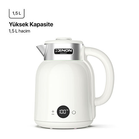 Xenon Smart Akıllı Kettle 1.5LT Hacimli Ön Ayarlı Isıtma Özellikli Led Ekranlı 360° Dönebilen 2200W Su Isıtıcı X7101