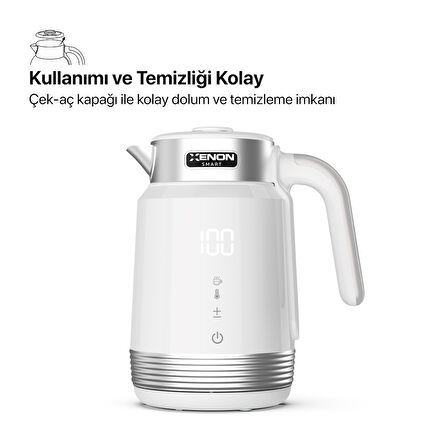 Xenon Smart Akıllı Kettle 1.7LT Hacimli Ön Ayarlı Isıtma Özellikli Led Ekranlı 360° Dönebilen 2200W Su Isıtıcı X7102