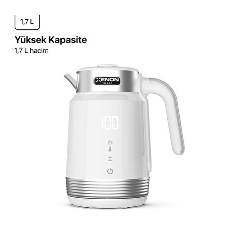 Xenon Smart Akıllı Kettle 1.7LT Hacimli Ön Ayarlı Isıtma Özellikli Led Ekranlı 360° Dönebilen 2200W Su Isıtıcı X7102