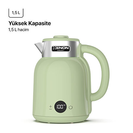 Xenon Smart Akıllı Kettle 1.5LT Hacimli Ön Ayarlı Isıtma Özellikli Led Ekranlı 360° Dönebilen 2200W Su Isıtıcı X7101