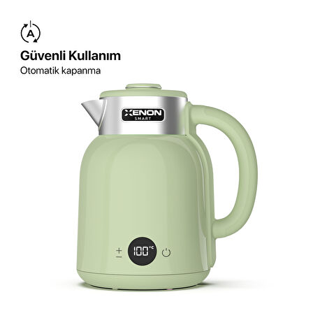 Xenon Smart Akıllı Kettle 1.5LT Hacimli Ön Ayarlı Isıtma Özellikli Led Ekranlı 360° Dönebilen 2200W Su Isıtıcı X7101