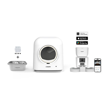 Xenon Smart Akıllı Otomatik Kedi Tuvaleti Çift Hazneli Mama Kabı Ultra Sessiz Çelik Su Pınarı ve Yedek Filtre Pet Seti