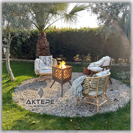 Ateş Çukuru 2 Adet Mangal Izgaralı Bahçe Şöminesi Barbekü Soba Firepit Ateş Çanağı