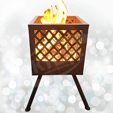 Bahçe Şöminesi Ateş Çukuru 60 Litre Büyük Boy Şömine Bahçe Sobası Balkon Isıtma Fire Pit