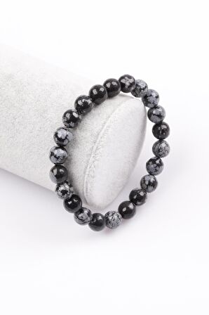 Sertifikalı Karlı Obsidyen Doğal Taş Bileklik - 8 Mm