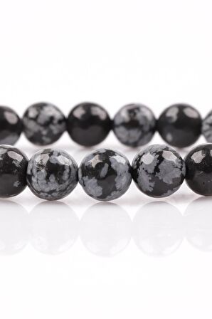 Sertifikalı Karlı Obsidyen Doğal Taş Bileklik - 8 Mm