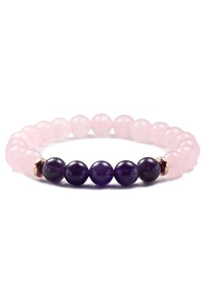 Ametist - Pembe Kuvars Doğal Taş Bileklik 8 mm
