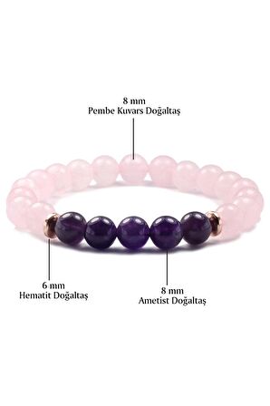 Ametist - Pembe Kuvars Doğal Taş Bileklik 8 mm