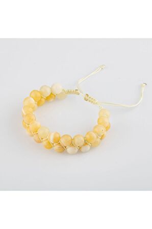 Aragonit 8mm Çift Sıra Makrome Doğal Taş Bileklik