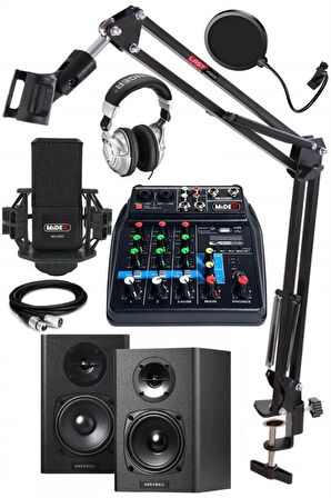 Midex İmpressive Paket-2 Stüdyo Ekipmanları Kayıt Seti (Monitör Mikrofon Mikser Kulaklık)