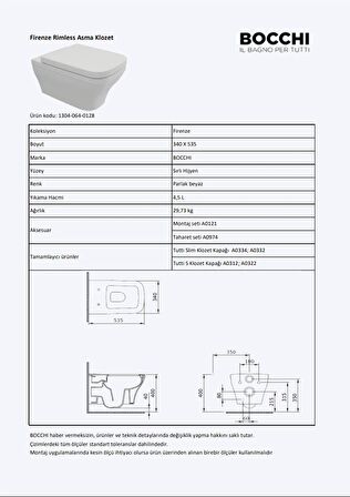 Firenze Rimless Parlak Beyaz Asma Klozet Kapak Dahil 1304-064-0128