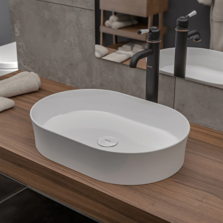 Bocchi Slim Line Oval Lavabo 55x38 cm Parlak Beyaz