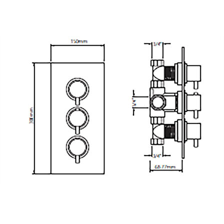 Bocchi Ankastre Termostatik Duş Bataryası 3 Çıkışlı, 150x300 mm