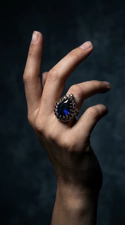 Bronz Takı Lacivert Kristal Damla Hürrem Model Ayarlanabilir Antik Vintage Kadın Yüzük