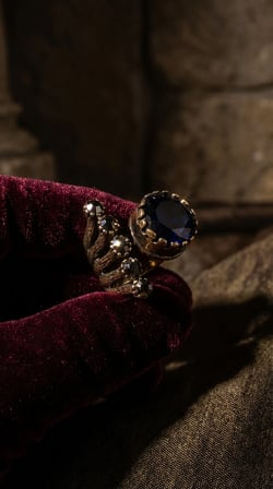 Bronz Takı Lacivert Kristal Önden Ayarlanabilir Yuvarlak Kesim Antik Vintage Kadın Yüzük