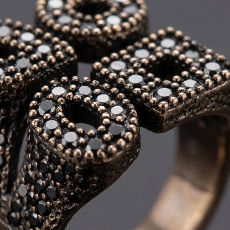 Bronz Takı Otantik Markazit Taşlı  Oval Kesim Kare Geometrik Model Ayarlanabilir Vintage Kadın Yüzük