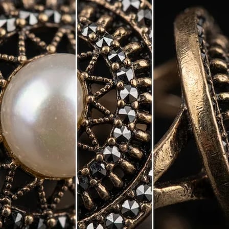 Bronz Takı Otantik İncili Yuvarlak Model Ayarlanabilir Vintage Kadın Yüzük