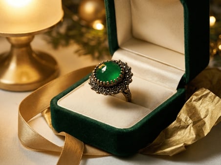 Bronz Takı Otantik Yeşil Zümrüt Kristal Taşı Yuvarlak Kesim Papatya Model Vintage Kadın Yüzük