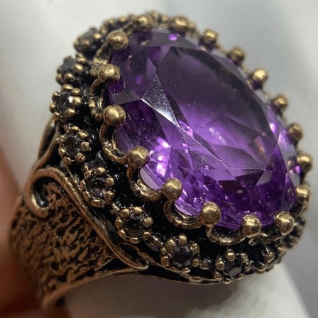 Bronz Takı Otantik Mor Renk Kristal Taşlı Oval Kesim Sultans Model Vintage Kadın Yüzük