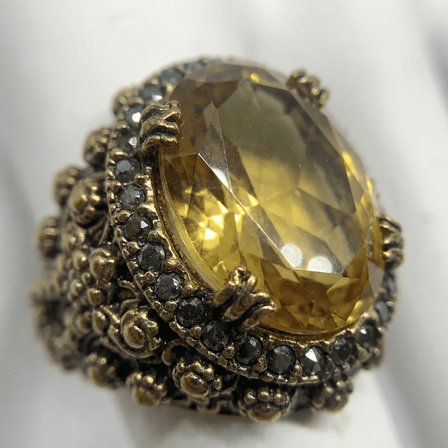 Bronz Takı Otantik Renk Değiştiren Zultanit Taşı Oval Kesim Baget Model Vintage Kadın Yüzük