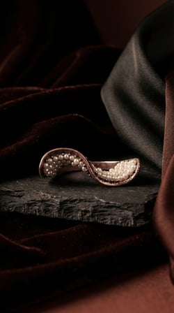Bronz Takı Otantik İncili Dalga Model Ayarlanabilir Vintage Kadın Yüzük