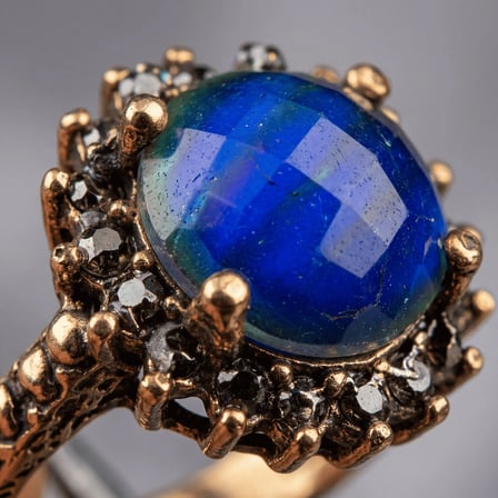 Bronz Takı Otantik Renk Değiştiren His Taşlıı Markazit Taşlı Yuvarlak Model Ayarlanabilir Vintage Kadın Yüzük