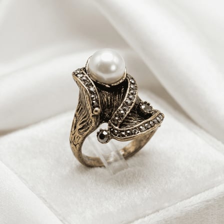 Bronz Takı Otantik Barok İncili Kıvrımlı Model Ayarlanabilir Vintage Kadın Yüzük
