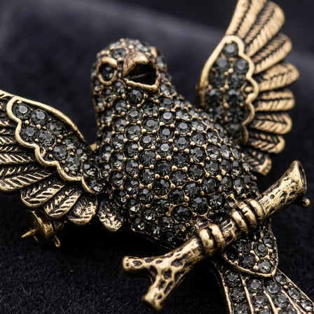 Bronz Broş Yakalık Zirkon Taş İşlemeli Anka Kuşu Vintage Kadın Takı