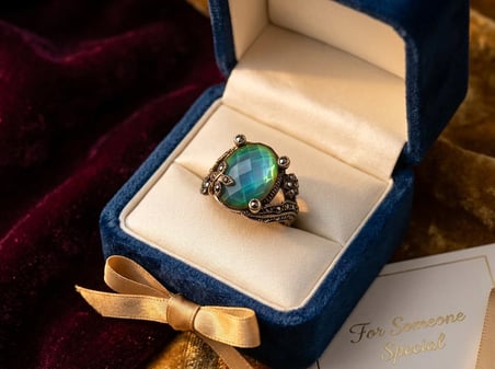 Bronz Kadın Yüzük Antik Takı Renk Değiştiren His Taşı Kelebekli Oval Ayarlanabilir Vintage Yüzük